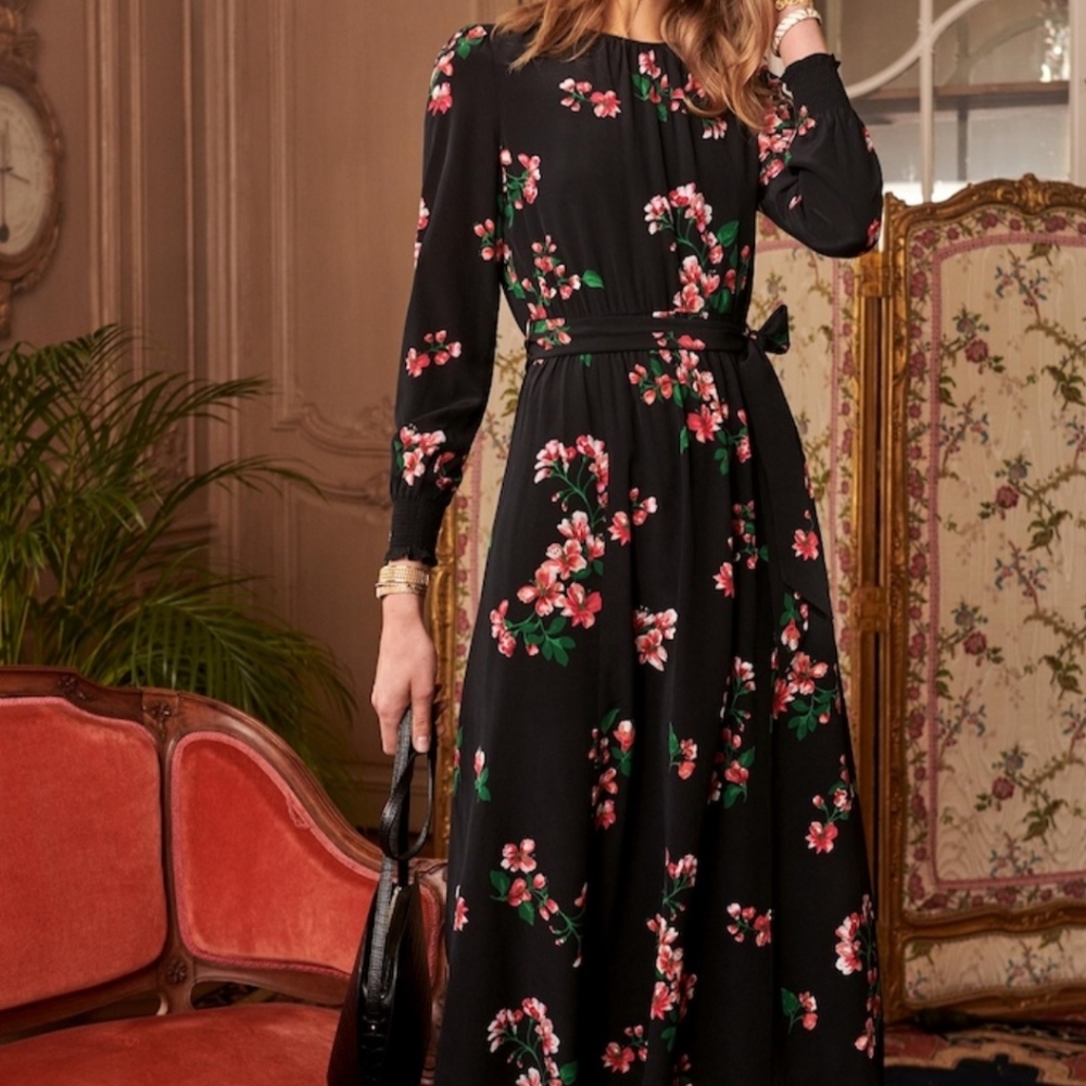 Sezane black silk midi dress 36